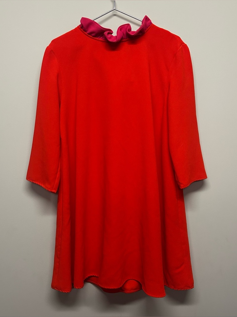 Tuckernuck - Bright Red A-Line Dress with Pink Ruffled Collar